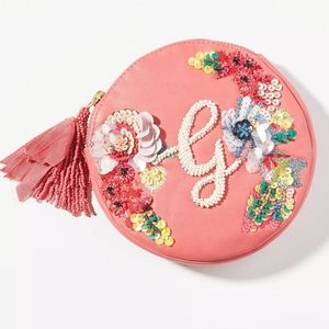 Anthropologie Embellished Leather Monogram Pouch